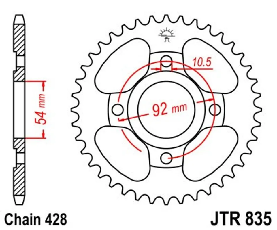 Řetězová rozeta JT JTR 835-48 48 zubů, 428 Vrácení Zdarma
