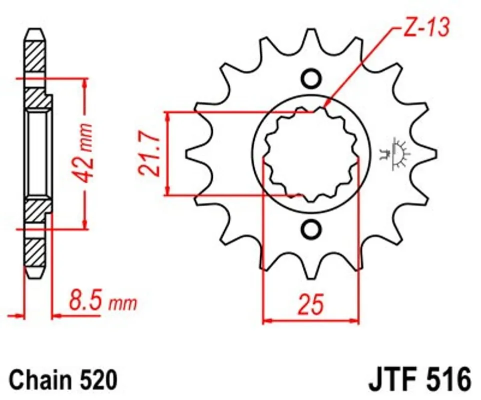 Vysoce Kvalitní Řetězové kolečko JT JTF 516-13 13 zubů, 520