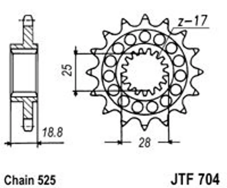Časově Omezené Řetězové kolečko JT JTF 704-15RB 15 zubů, 525 pogumované