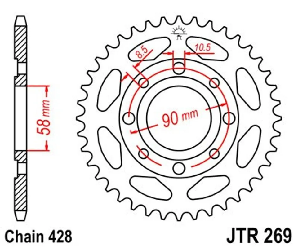 Řetězová rozeta JT JTR 269-38 38 zubů, 428 Bezpečná Platba